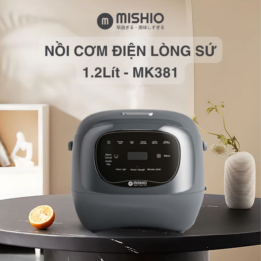 Nồi cơm điện lòng sứ dưỡng sinh 1.2L Mishio MK381