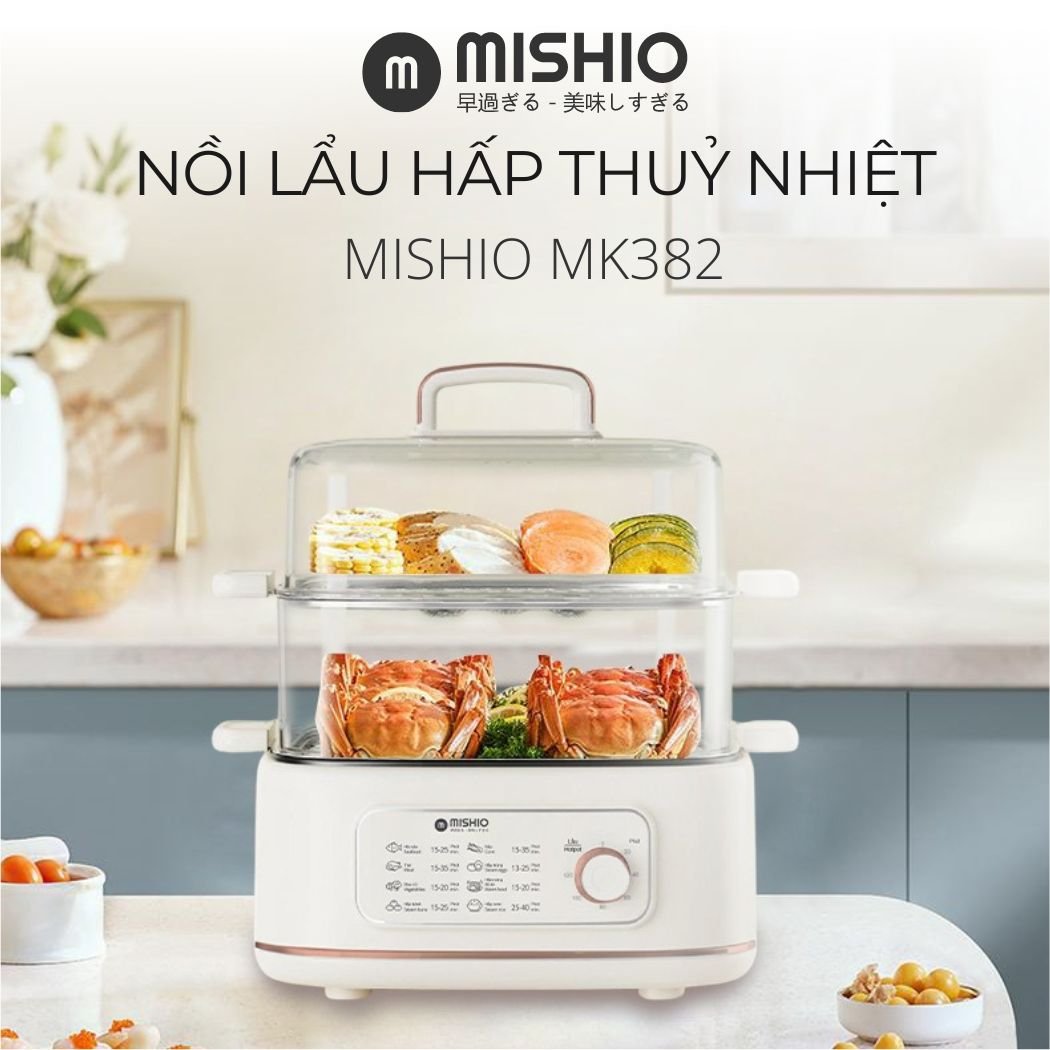 Nồi lẩu hấp thủy nhiệt Mishio MK382 khay hấp inox 304