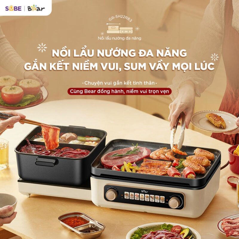 Nồi lẩu nướng đa năng Bear GR-5H22R83 (Bản Quốc Tế)