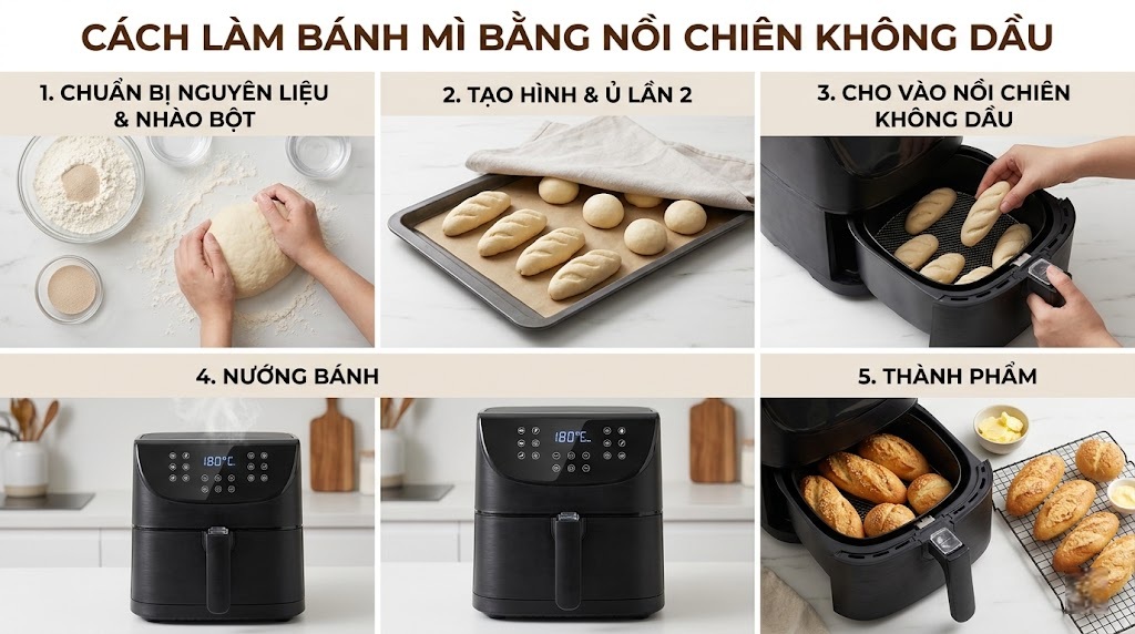 cách làm bánh mì bằng nồi chiên không dầu