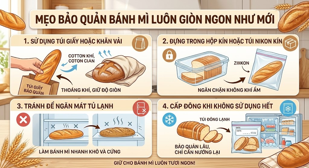 mẹo bảo quản bánh mì luôn giòn ngon như mớ