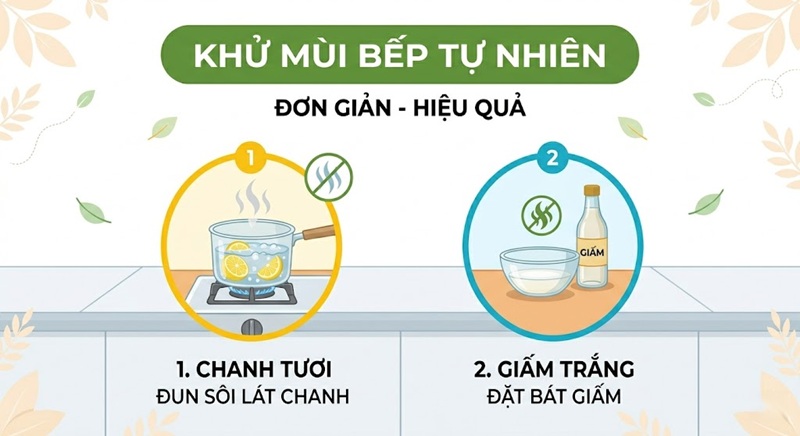 dùng chanh và giấm để khử mùi hôi nhà bếp