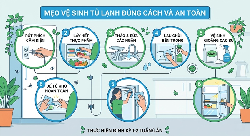 mẹo vệ sinh tủ lạnh đúng cách và an toàn