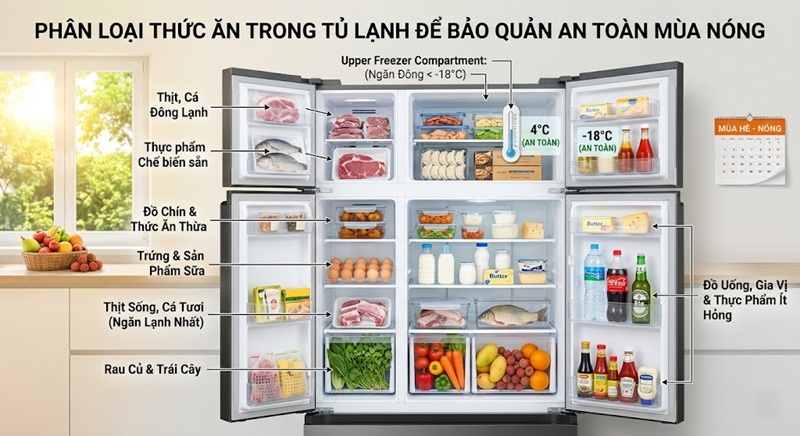 phân loại thức ăn trong tủ lạnh để bảo quản an toàn mùa nóng