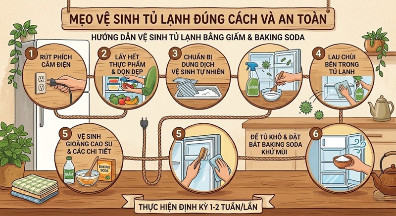 sử dụng giấm và baking soda vệ sinh tủ lạnh